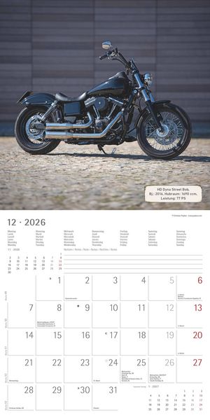 Produktbild: Harleys 2026 - Broschürenkalender 30x30 cm (30x60 geöffnet) - Kalender mit Platz für Notizen - Motorräder - Bildkalender - Wandplaner - Harley-Davidso