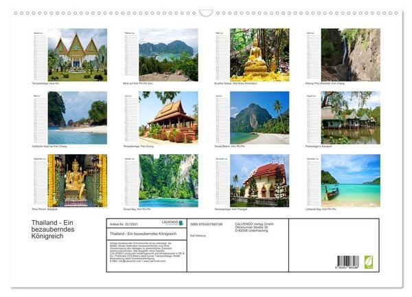 Produktbild: Thailand - Ein bezauberndes K&ouml;nigreich (Wandkalender 2026 DIN A2 quer), CALVENDO Monatskalender