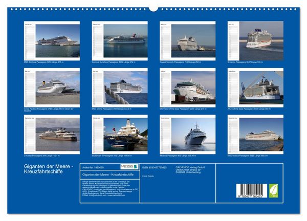 Produktbild: Giganten der Meere - Kreuzfahrtschiffe (hochwertiger Premium Wandkalender 2026 DIN A2 quer), Kunstdruck in Hochglanz