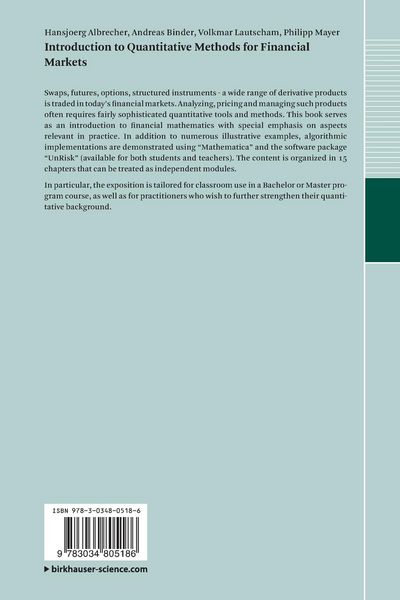 Produktbild: Introduction to Quantitative Methods for Financial Markets