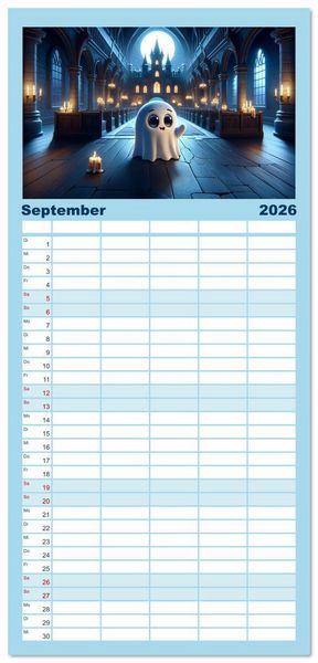 Produktbild: Familienplaner 2026 - Spuk und Spiel: Ein Jahr mit kleinen Plagegeistern mit 5 Spalten (Wandkalender, 21 x 45 cm) CALVENDO