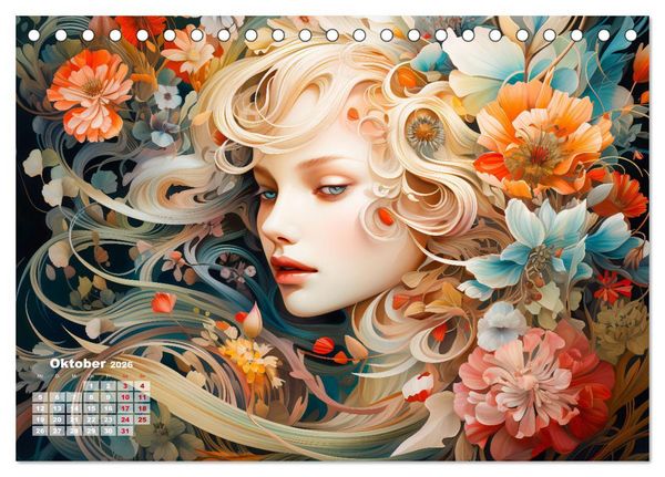 Produktbild: Bl&uuml;tenzauber - Farbenfrohe Illustrationen der G&ouml;ttin Flora (Tischkalender 2026 DIN A5 quer), CALVENDO Monatskalender