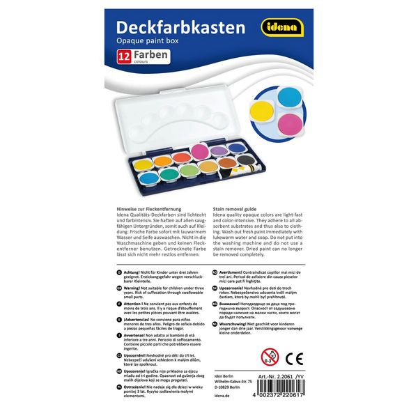 Produktbild: Idena Deckfarbkasten 12 Farben und 1 Tube Deckwei&szlig;