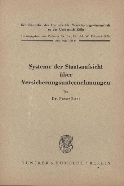 Produktbild: Systeme der Staatsaufsicht &uuml;ber Versicherungsunternehmen.