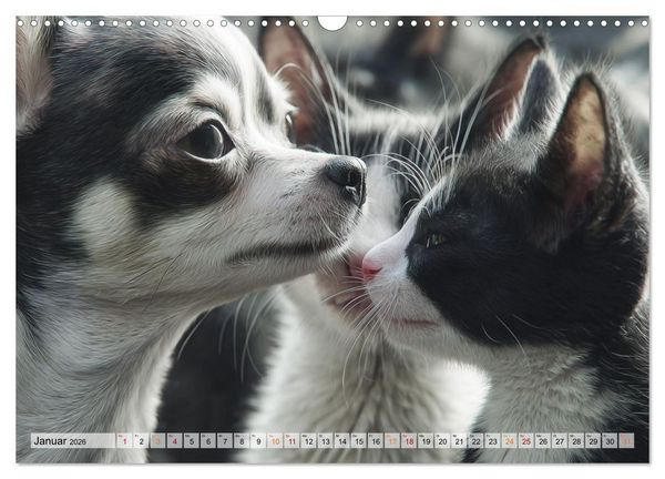 Produktbild: Hund und Katze - Tierische Freunde (Wandkalender 2026 DIN A3 quer), CALVENDO Monatskalender