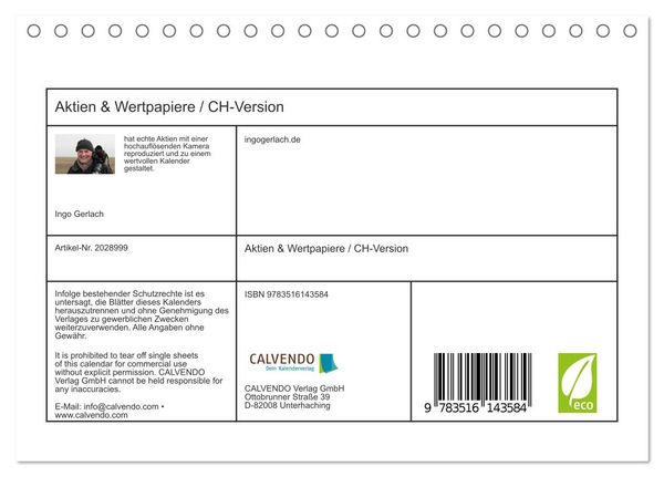 Produktbild: Aktien & Wertpapiere / CH-Version (Tischkalender 2026 DIN A5 quer), CALVENDO Monatskalender