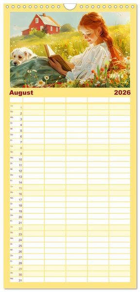 Produktbild: Familienplaner 2026 - B&uuml;cher, Liebe und ein kleiner Hund mit 5 Spalten (Wandkalender, 21 x 45 cm) CALVENDO