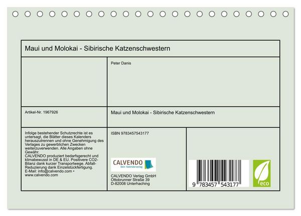 Produktbild: Maui und Molokai - Sibirische Katzenschwestern (Tischkalender 2026 DIN A5 quer), CALVENDO Monatskalender