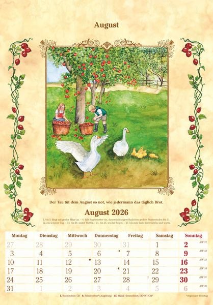 Produktbild: Bauernkalender 2026 - Bildkalender 23,7x34 cm - mit Wetterprognosen, Bauernregeln und liebevollen Illustrationen - Wandkalender - Alpha Edition