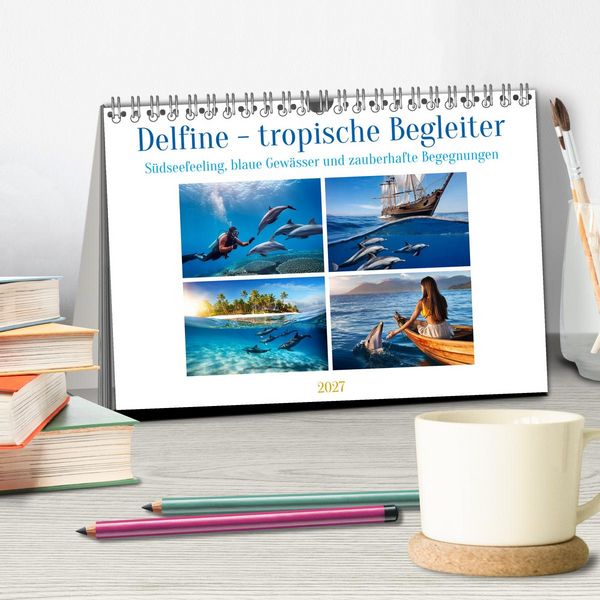 Produktbild: Delfine - tropische Begleiter (Tischkalender 2027 DIN A5 quer), CALVENDO Monatskalender