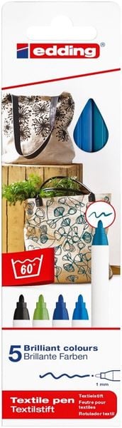 Produktbild: edding 4600 Textilstifte, 1mm, 5er Set kalte Farben