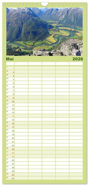 Produktbild: Familienplaner 2026 - Norwegen mit 5 Spalten (Wandkalender, 21 x 45 cm) CALVENDO