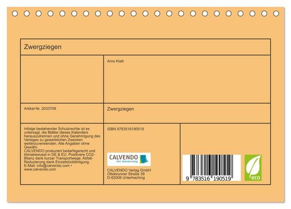 Produktbild: Zwergziegen (Tischkalender 2026 DIN A5 quer), CALVENDO Monatskalender