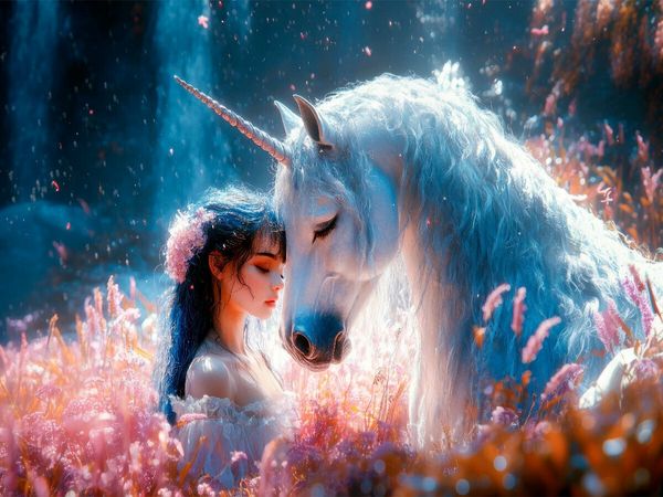 Produktbild: CALVENDO Puzzle Das M&auml;dchen und Ihr magisches Einhorn | 1000 Teile Lege-Gr&ouml;&szlig;e 64x48cm Foto-Puzzle f&uuml;r gl&uuml;ckliche Stunden