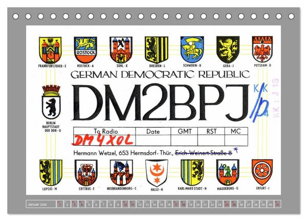 Produktbild: DDR - Ostalgie auf QSL-Karten (Tischkalender 2026 DIN A5 quer), CALVENDO Monatskalender