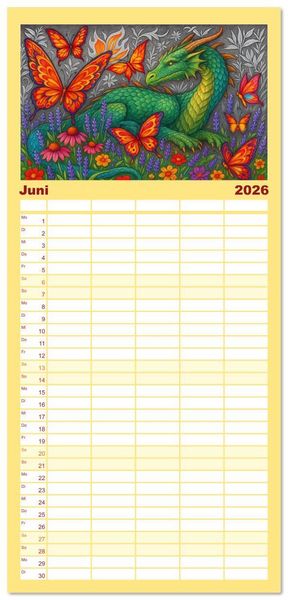 Produktbild: Familienplaner 2026 - Fabelhafte Mystikwesen mit 5 Spalten (Wandkalender, 21 x 45 cm) CALVENDO