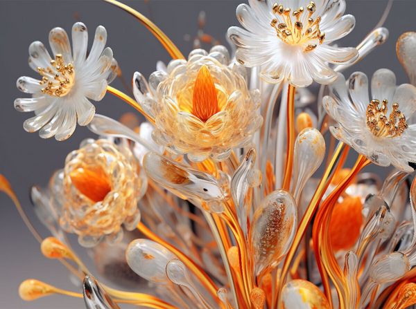 Produktbild: CALVENDO Puzzle Elegantes Bl&uuml;tengesteck wie aus Glas in orange und gold | 2000 Teile Lege-Gr&ouml;&szlig;e 90x67cm Foto-Puzzle f&uuml;r gl&uuml;ckliche Stunden