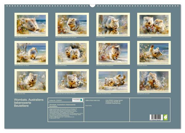 Produktbild: Wombats. Australiens liebenswerte Beuteltiere (Wandkalender 2027 DIN A2 quer), CALVENDO Monatskalender
