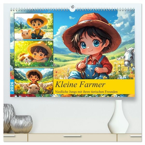 Produktbild: Kleine Farmer. Niedliche Jungs mit ihren tierischen Freunden (hochwertiger Premium Wandkalender 2026 DIN A2 quer), Kunstdruck in Hochglanz