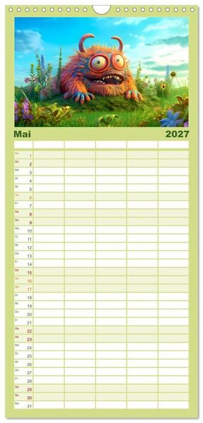 Produktbild: Familienplaner 2027 - Monsterm&auml;&szlig;ig durchs Jahr mit 5 Spalten (Wandkalender, 21 x 45 cm) CALVENDO