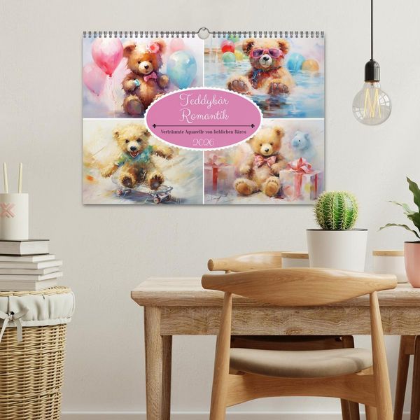 Produktbild: Teddyb&auml;r Romantik. Vertr&auml;umte Aquarelle von lieblichen B&auml;ren (Wandkalender 2026 DIN A3 quer), CALVENDO Monatskalender