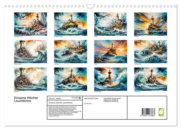 Produktbild: Einsame W&auml;chter Leuchtt&uuml;rme (Wandkalender 2026 DIN A3 quer), CALVENDO Monatskalender