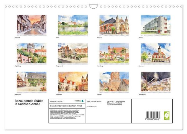 Produktbild: Bezaubernde St&auml;dte in Sachsen-Anhalt (Wandkalender 2027 DIN A3 quer), CALVENDO Monatskalender