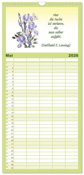Produktbild: Familienplaner 2026 - 12 unterhaltsame Zitate f&uuml;r ein sch&ouml;nes Jahr mit 5 Spalten (Wandkalender, 21 x 45 cm) CALVENDO