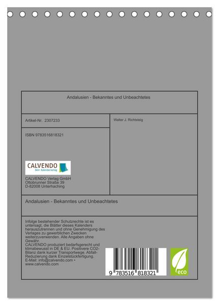 Produktbild: Andalusien - Bekanntes und Unbeachtetes (Tischkalender 2027 DIN A5 hoch), CALVENDO Monatskalender