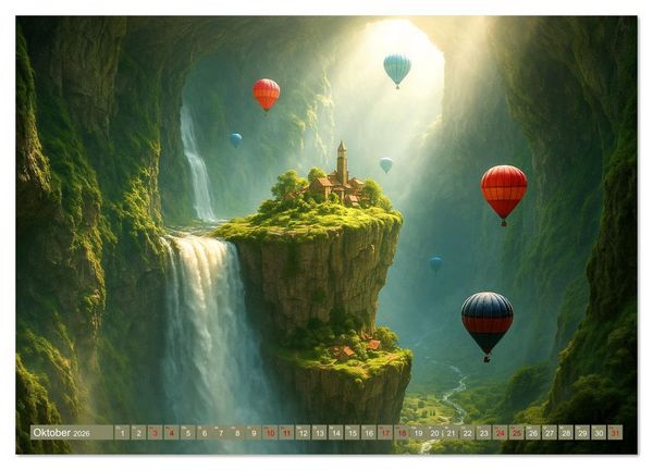 Produktbild: Ballonfahrt durch surreale Welten (hochwertiger Premium Wandkalender 2026 DIN A2 quer), Kunstdruck in Hochglanz
