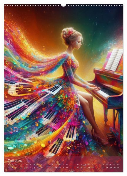 Produktbild: Musikalische Magie &ndash; Frauen in klangvollen Kleidern aus Noten und Farbe (hochwertiger Premium Wandkalender 2026 DIN A2 hoch), Kunstdruck in Hochglanz