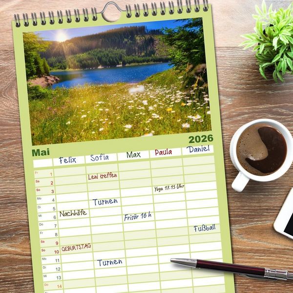 Produktbild: Familienplaner 2026 - Faszination Th&uuml;ringer Wald mit 5 Spalten (Wandkalender, 21 x 45 cm) CALVENDO