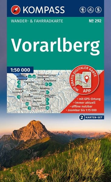 KOMPASS Wanderkarten-Set 292 Vorarlberg (2 Karten) 1:50.000, Sonstige von , Kompass-Karten, 9783991544180