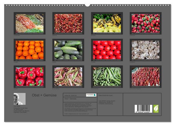 Produktbild: Obst + Gem&uuml;se (hochwertiger Premium Wandkalender 2026 DIN A2 quer), Kunstdruck in Hochglanz