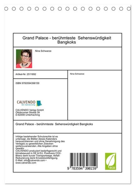 Produktbild: Grand Palace - ber&uuml;hmteste Sehensw&uuml;rdigkeit Bangkoks (Tischkalender 2027 DIN A5 hoch), CALVENDO Monatskalender