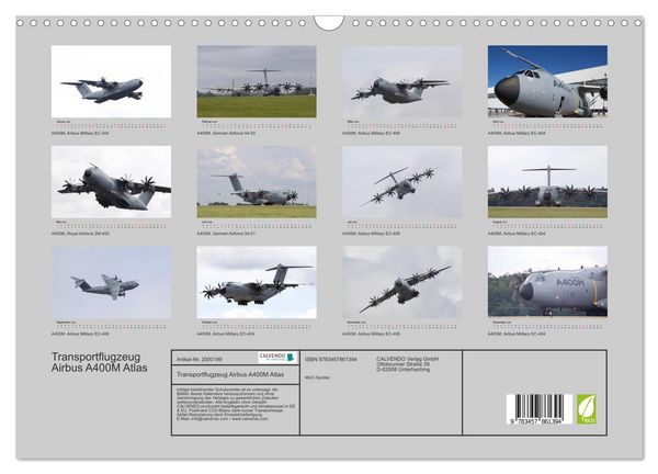 Produktbild: Transportflugzeug Airbus A400M Atlas (Wandkalender 2026 DIN A3 quer), CALVENDO Monatskalender