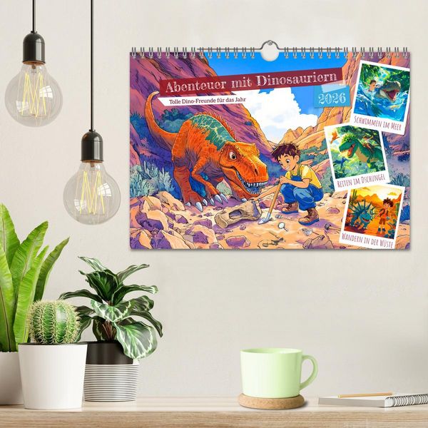 Produktbild: Abenteuer mit Dinosauriern - Tolle Dino-Freunde f&uuml;r das Jahr (Wandkalender 2026 DIN A4 quer), CALVENDO Monatskalender