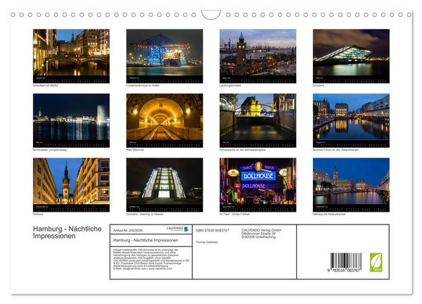 Produktbild: Hamburg - N&auml;chtliche Impressionen (Wandkalender 2026 DIN A3 quer), CALVENDO Monatskalender
