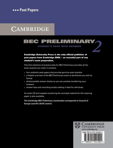 Produktbild: Cambridge Bec Preliminary 2 with Answers