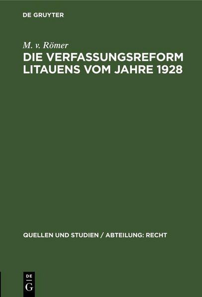 Produktbild: Die Verfassungsreform Litauens vom Jahre 1928