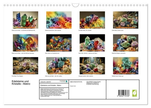 Produktbild: Edelsteine und Kristalle - Makro (Wandkalender 2027 DIN A3 quer), CALVENDO Monatskalender