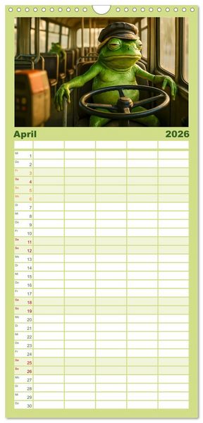 Produktbild: Familienplaner 2026 - Frosch bei der Arbeit- Dienst nach Vorschrift mit 5 Spalten (Wandkalender, 21 x 45 cm) CALVENDO