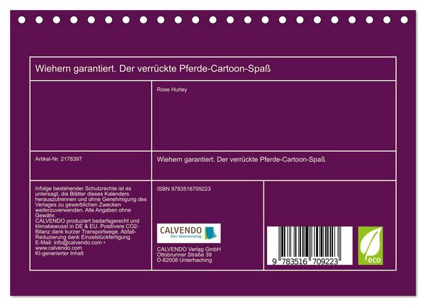 Produktbild: Wiehern garantiert. Der verr&uuml;ckte Pferde-Cartoon-Spa&szlig; (Tischkalender 2026 DIN A5 quer), CALVENDO Monatskalender