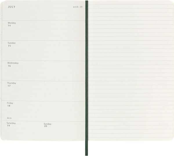 Produktbild: Moleskine 18 Monate Wochen Notizkalender 2025/2026, L/A5, 1 Wo = 1 Seite, rechts linierte Seite, weicher Einband, Myrtengrün