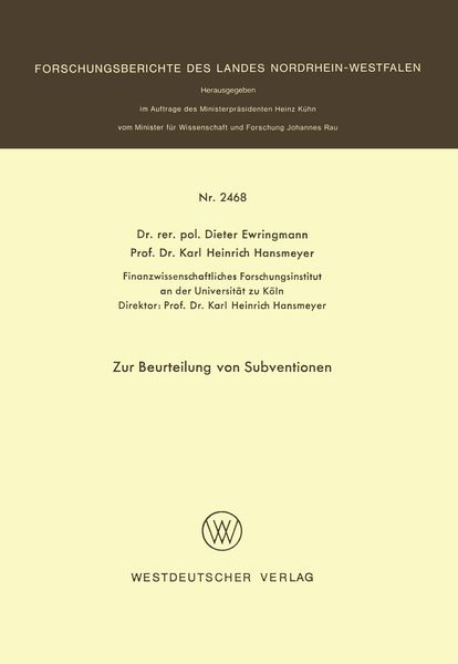 Produktbild: Zur Beurteilung von Subventionen