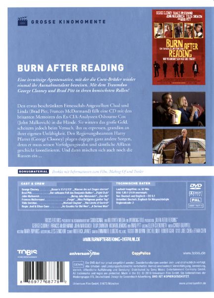 Produktbild: Burn after Reading - Wer verbrennt sich hier die Finger? - Gro&szlig;e Kinomomente