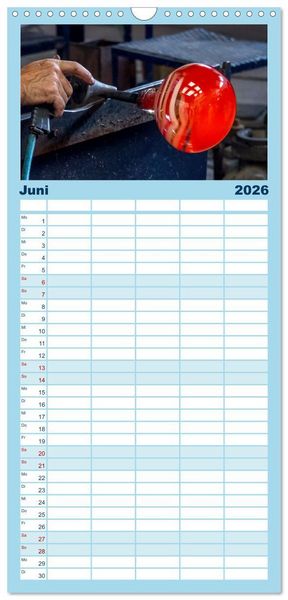 Produktbild: Familienplaner 2026 - Glasblasen filigranes Handwerk mit 5 Spalten (Wandkalender, 21 x 45 cm) CALVENDO