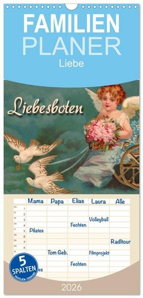 Produktbild: Familienplaner 2026 - Liebesboten mit 5 Spalten (Wandkalender, 21 x 45 cm) CALVENDO