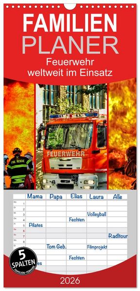 Produktbild: Familienplaner 2026 - Feuerwehr - weltweit im Einsatz mit 5 Spalten (Wandkalender, 21 x 45 cm) CALVENDO