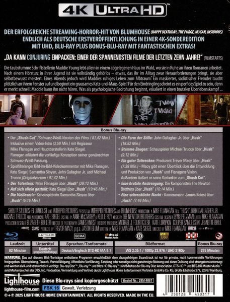 Produktbild: Hush - Still - Collector's Edition (4K Ultra HD) (+ Blu-ray) (+ Bonus-Blu-ray)